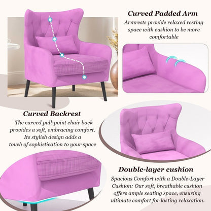 Upholstered Tuft Velvet Metal Thick Cushion Two Accent Chairs Loveseat