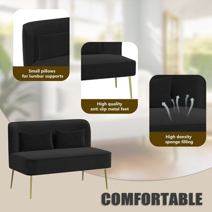 Upholstered Tuft Velvet Metal Thick Cushion Two Accent Chairs Loveseat