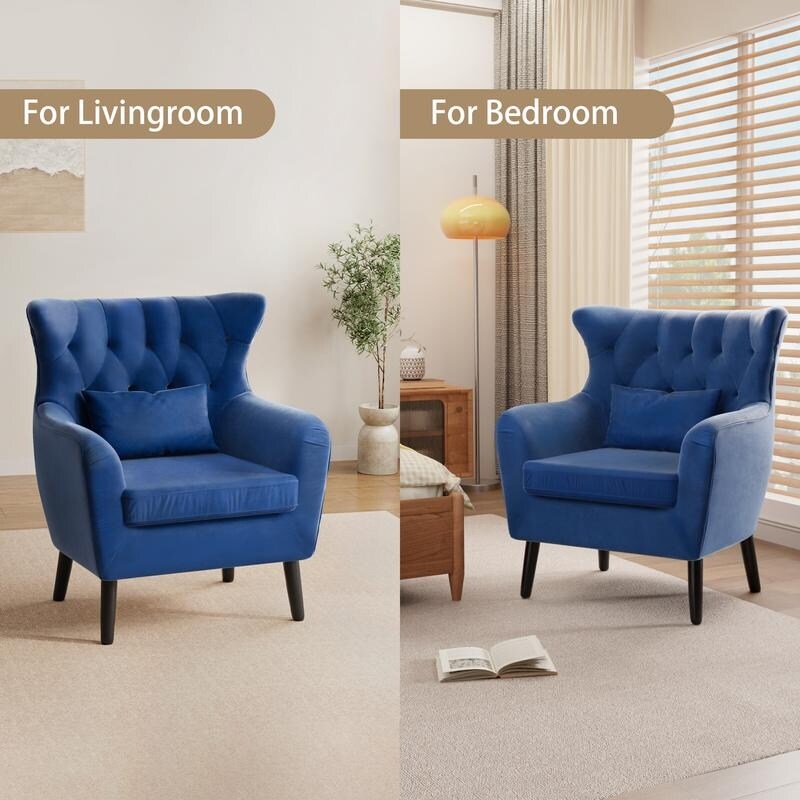 Upholstered Tuft Velvet Metal Thick Cushion Two Accent Chairs Loveseat