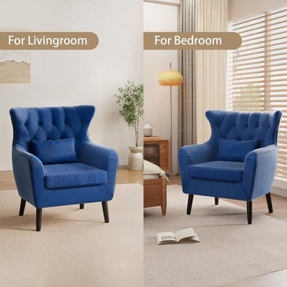 Upholstered Tuft Velvet Metal Thick Cushion Two Accent Chairs Loveseat