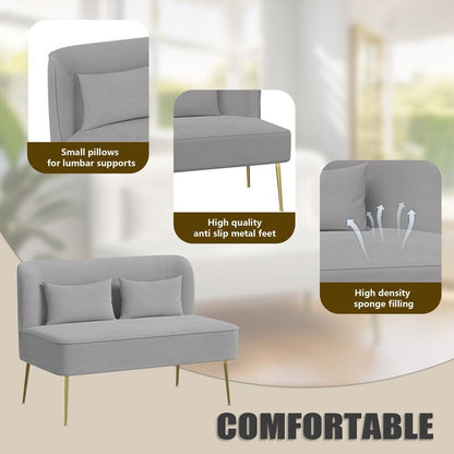 Upholstered Tuft Velvet Metal Thick Cushion Two Accent Chairs Loveseat