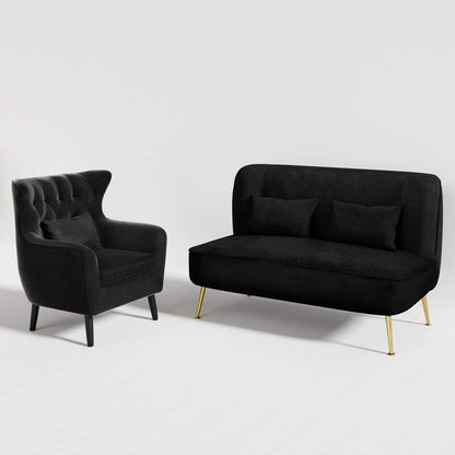 Upholstered Tuft Velvet Metal Thick Cushion Two Accent Chairs Loveseat