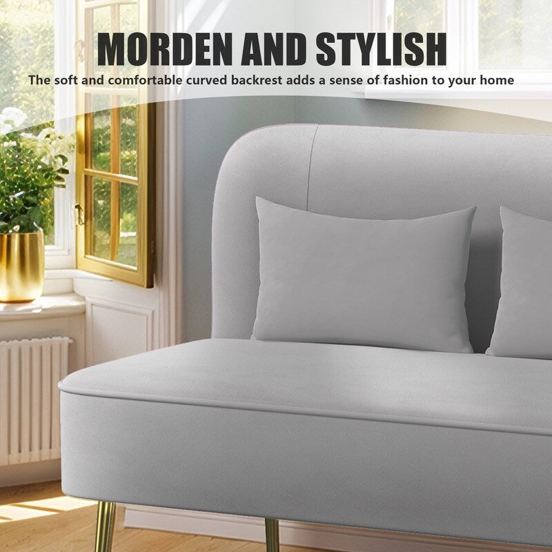 Upholstered Tuft Velvet Metal Thick Cushion Two Accent Chairs Loveseat