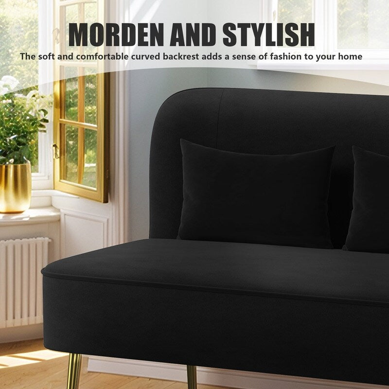 Upholstered Tuft Velvet Metal Thick Cushion Two Accent Chairs Loveseat