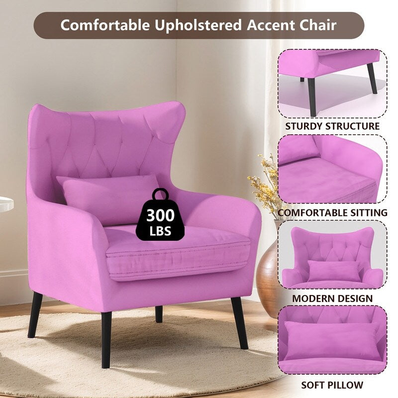 Upholstered Tuft Velvet Metal Thick Cushion Two Accent Chairs Loveseat