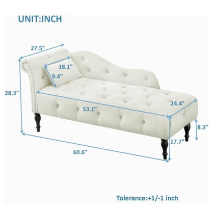 61 Velvet Chaise Lounge Chair with 1 Pillow and Nailhead Trimmed