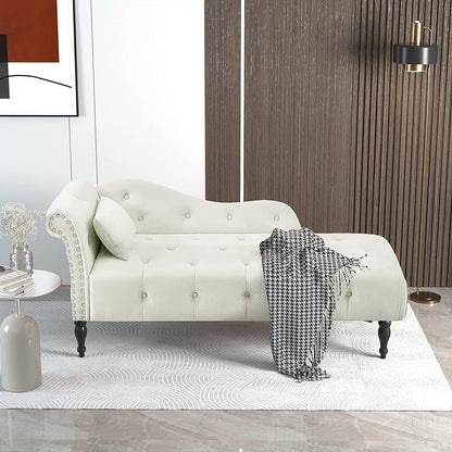 61 Velvet Chaise Lounge Chair with 1 Pillow and Nailhead Trimmed