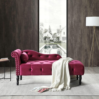61 Velvet Chaise Lounge Chair with 1 Pillow and Nailhead Trimmed