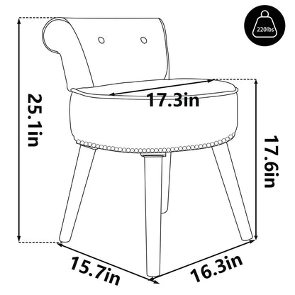 VEIKOUS Makeup Vanity Stool Chair with Low Back and Wood Legs-17.3 x 15.7 x 25.1