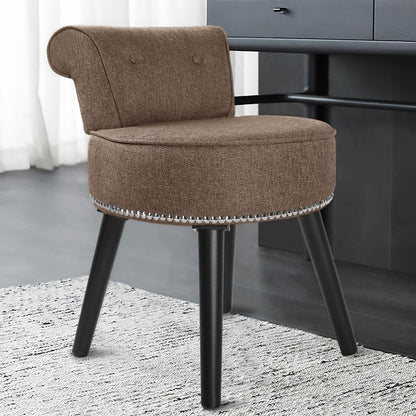 VEIKOUS Makeup Vanity Stool Chair with Low Back and Wood Legs-17.3 x 15.7 x 25.1