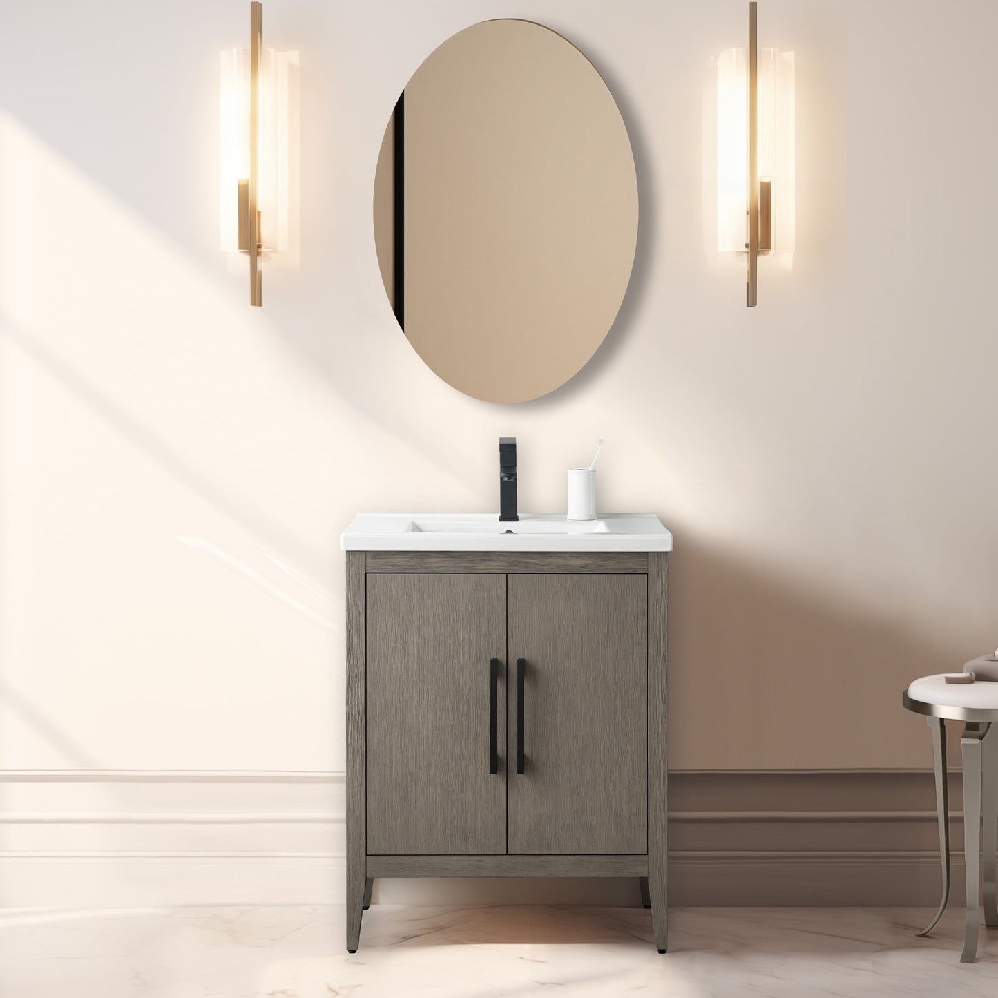Vanity Art 20 or 24 or 30 Single Sink Bathroom Vanity Cabinet with Ceramic Top