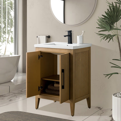 Vanity Art 20 or 24 or 30 Single Sink Bathroom Vanity Cabinet with Ceramic Top