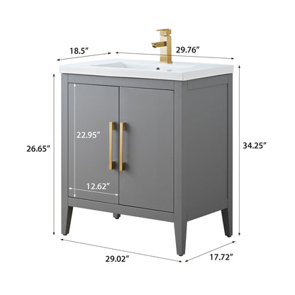 Vanity Art 20 or 24 or 30 Single Sink Bathroom Vanity Cabinet with Ceramic Top
