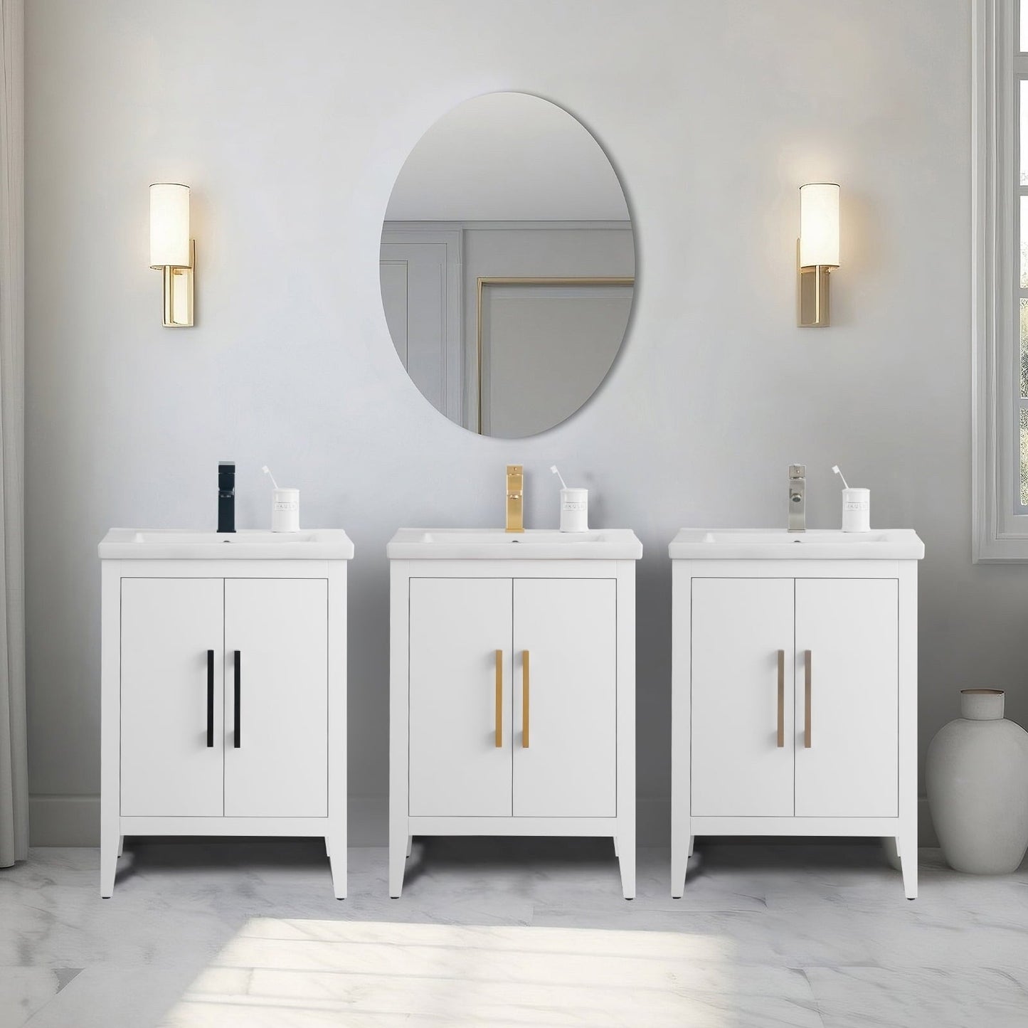 Vanity Art 20 or 24 or 30 Single Sink Bathroom Vanity Cabinet with Ceramic Top