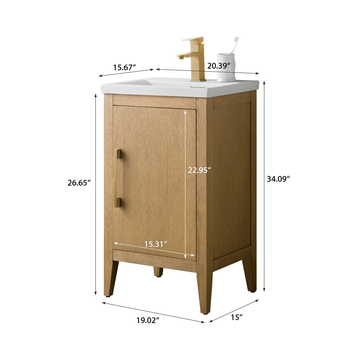 Vanity Art 20 or 24 or 30 Single Sink Bathroom Vanity Cabinet with Ceramic Top
