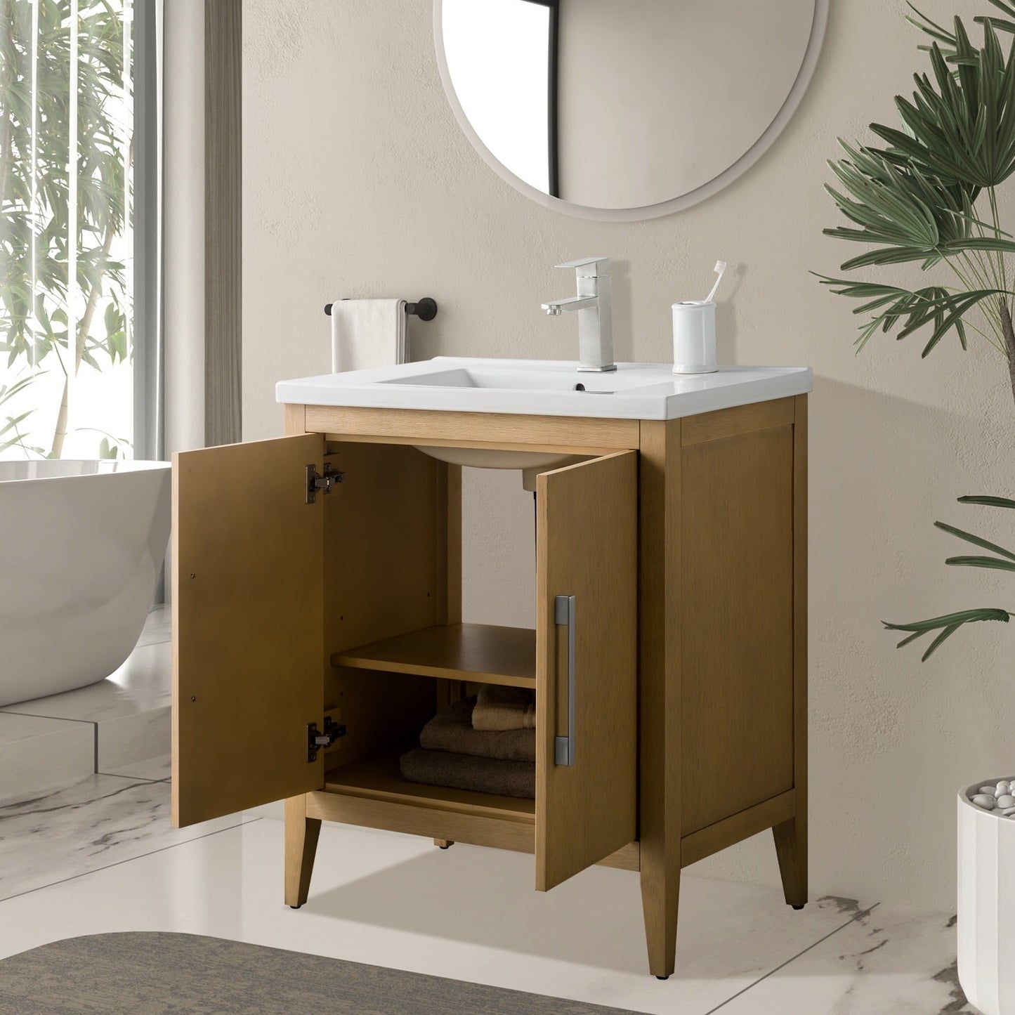 Vanity Art 20 or 24 or 30 Single Sink Bathroom Vanity Cabinet with Ceramic Top