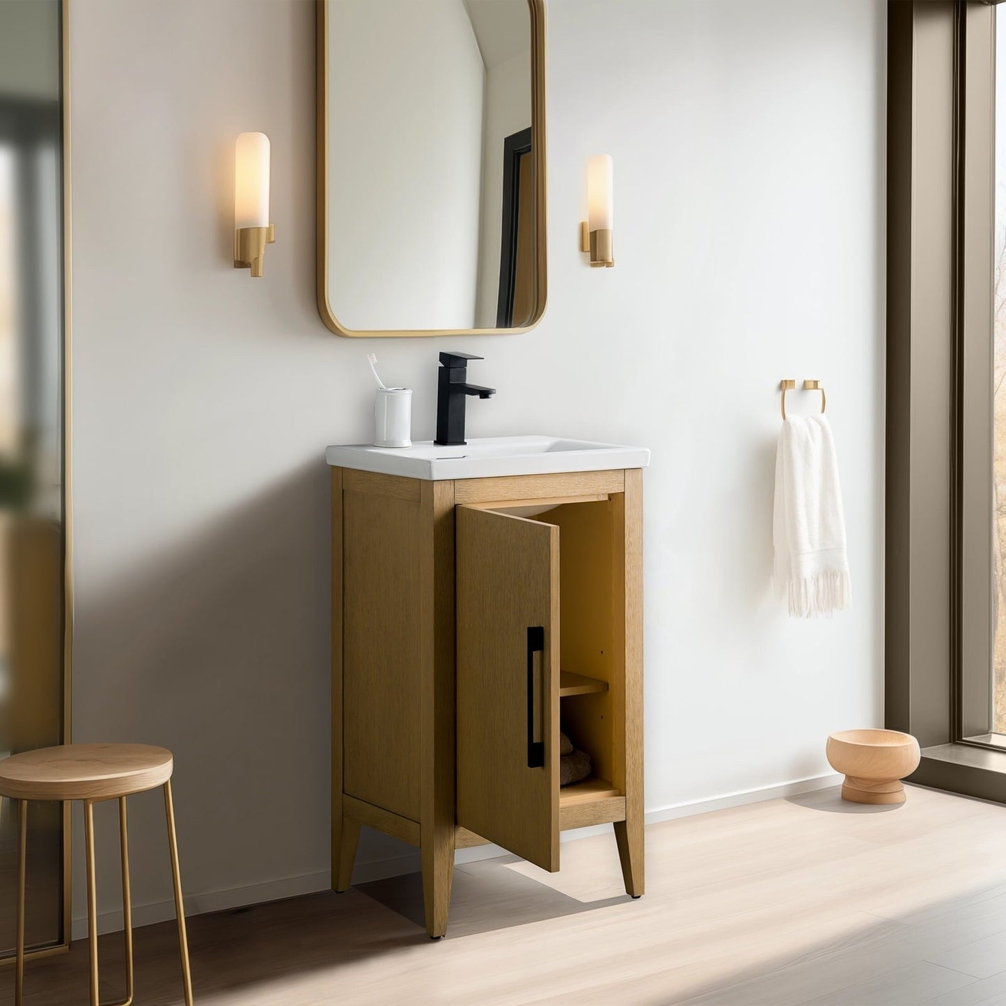 Vanity Art 20 or 24 or 30 Single Sink Bathroom Vanity Cabinet with Ceramic Top