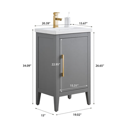 Vanity Art 20 or 24 or 30 Single Sink Bathroom Vanity Cabinet with Ceramic Top