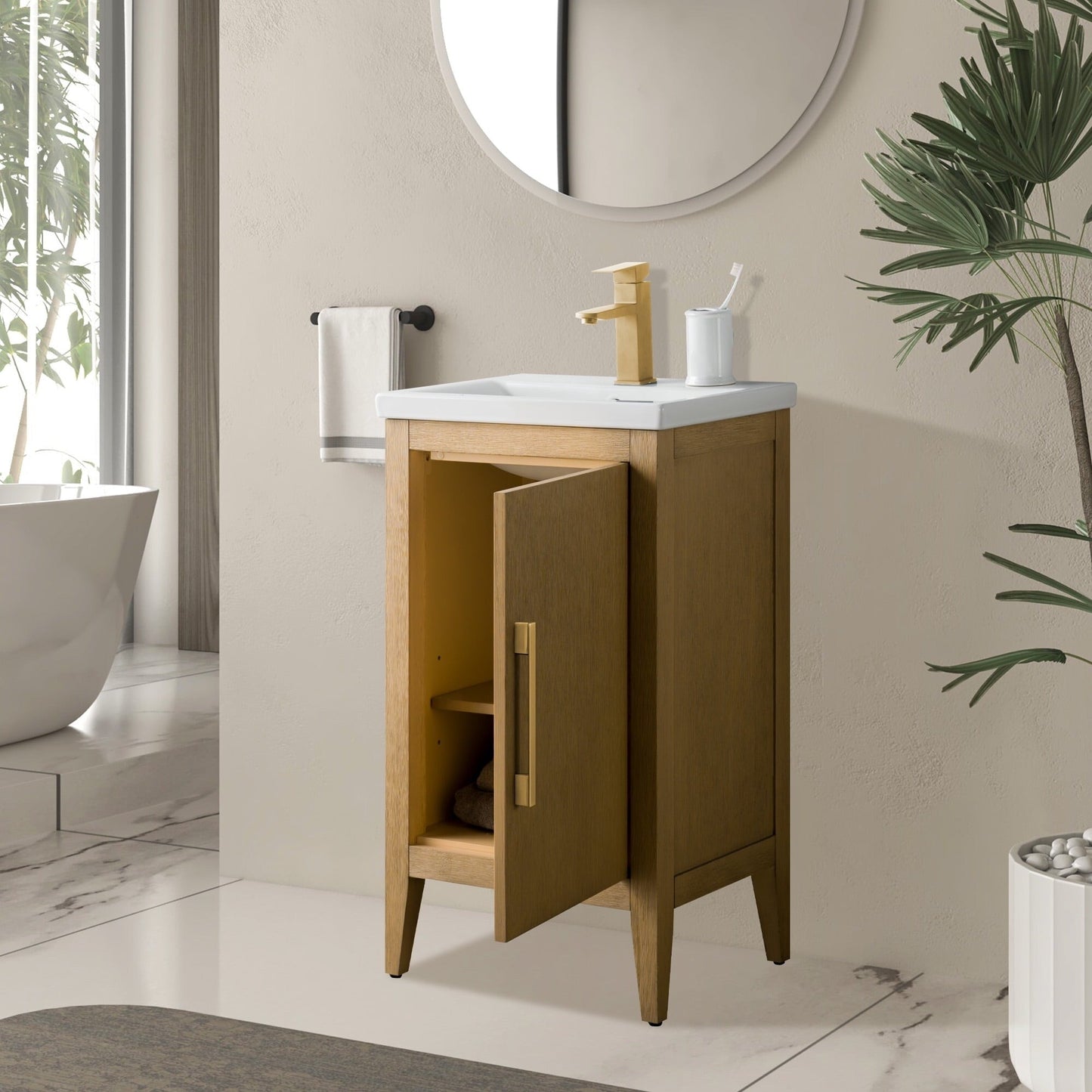 Vanity Art 20 or 24 or 30 Single Sink Bathroom Vanity Cabinet with Ceramic Top