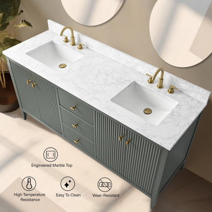 Vanity Art 72 Double Sink Bathroom Vanity Cabinet with Engineered Marble Top
