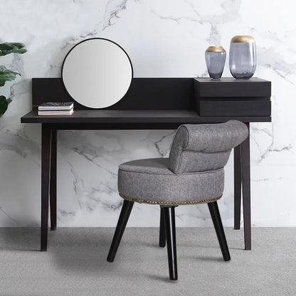 VEIKOUS Makeup Vanity Stool Chair with Low Back and Wood Legs-17.3 x 15.7 x 25.1