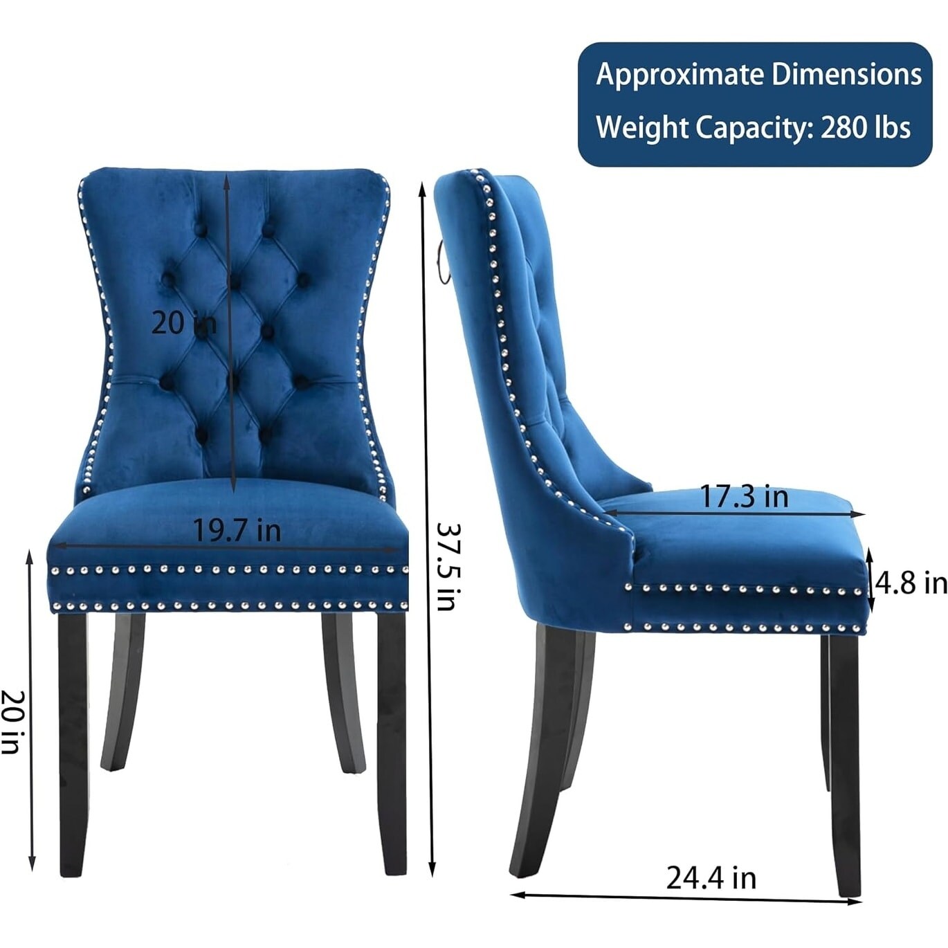 Velvet Dining Chairs Set of 2, Tufted Dining Chairs with Nailhead Back and Ring Pull Trim - 25.5×19.7×37.4inch