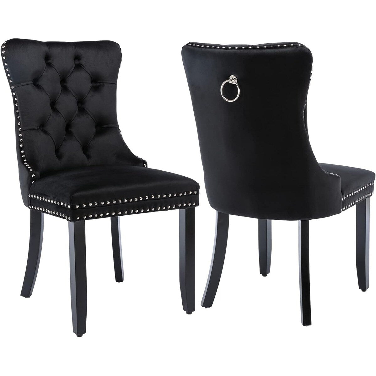 Velvet Dining Chairs Set of 2, Tufted Dining Chairs with Nailhead Back and Ring Pull Trim - 25.5×19.7×37.4inch