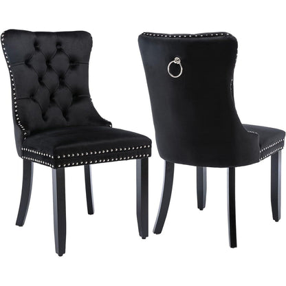 Velvet Dining Chairs Set of 2, Tufted Dining Chairs with Nailhead Back and Ring Pull Trim - 25.5×19.7×37.4inch
