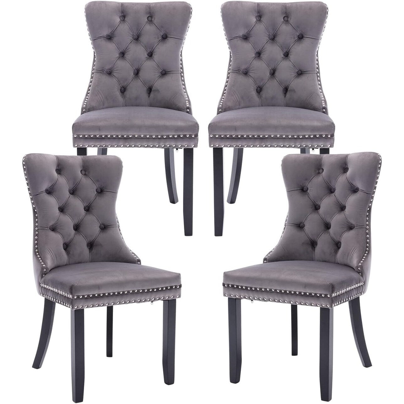 Velvet Dining Chairs Set of 2, Tufted Dining Chairs with Nailhead Back and Ring Pull Trim - 25.5×19.7×37.4inch
