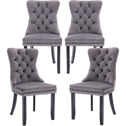 Velvet Dining Chairs Set of 2, Tufted Dining Chairs with Nailhead Back and Ring Pull Trim - 25.5×19.7×37.4inch