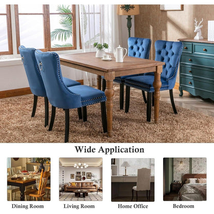 Velvet Dining Chairs Set of 2, Tufted Dining Chairs with Nailhead Back and Ring Pull Trim - 25.5×19.7×37.4inch