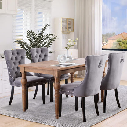 Velvet Dining Chairs Set of 2, Tufted Dining Chairs with Nailhead Back and Ring Pull Trim - 25.5×19.7×37.4inch