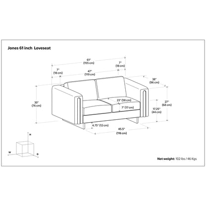 WYNDENHALL Drayton 61 inch Wide Contemporary Loveseat Sofa in Tightly Woven Performance Fabric - Â 61 W x 38 D x 30 H