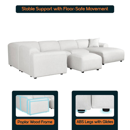 Whisper Upholstered Conversation Set with Modular Chairs, Attachable Arms and Ottoman Living Room Sectional Set