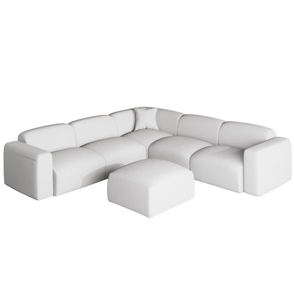 Whisper Upholstered Conversation Set with Modular Chairs, Attachable Arms and Ottoman Living Room Sectional Set