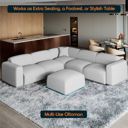 Whisper Upholstered Conversation Set with Modular Chairs, Attachable Arms and Ottoman Living Room Sectional Set