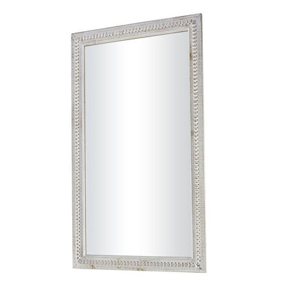 White Wash Rustic Wood Carved Beaded Rectangular Wall Mirror 48 x 28 - 48 x 28 Mirror