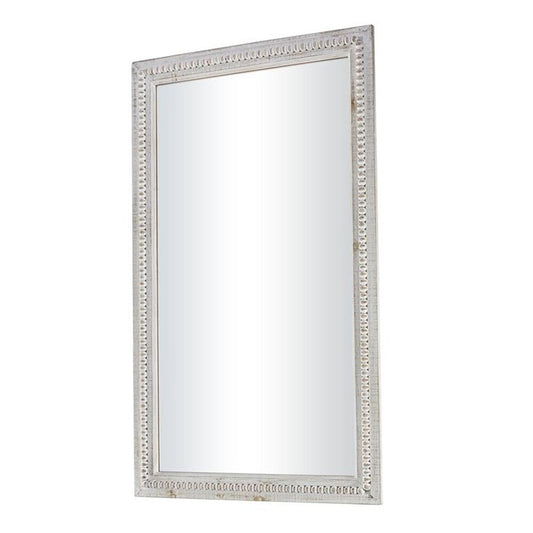 White Wash Rustic Wood Carved Beaded Rectangular Wall Mirror 48 x 28 - 48 x 28 Mirror