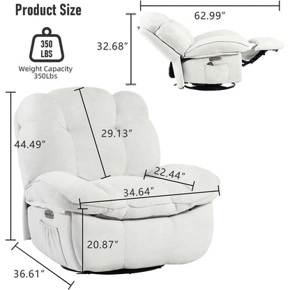 XINMICS Swivel Power Recliner Chair, Massage Rocker Recliners with Heated ,USB, USB-C and Side Pocket