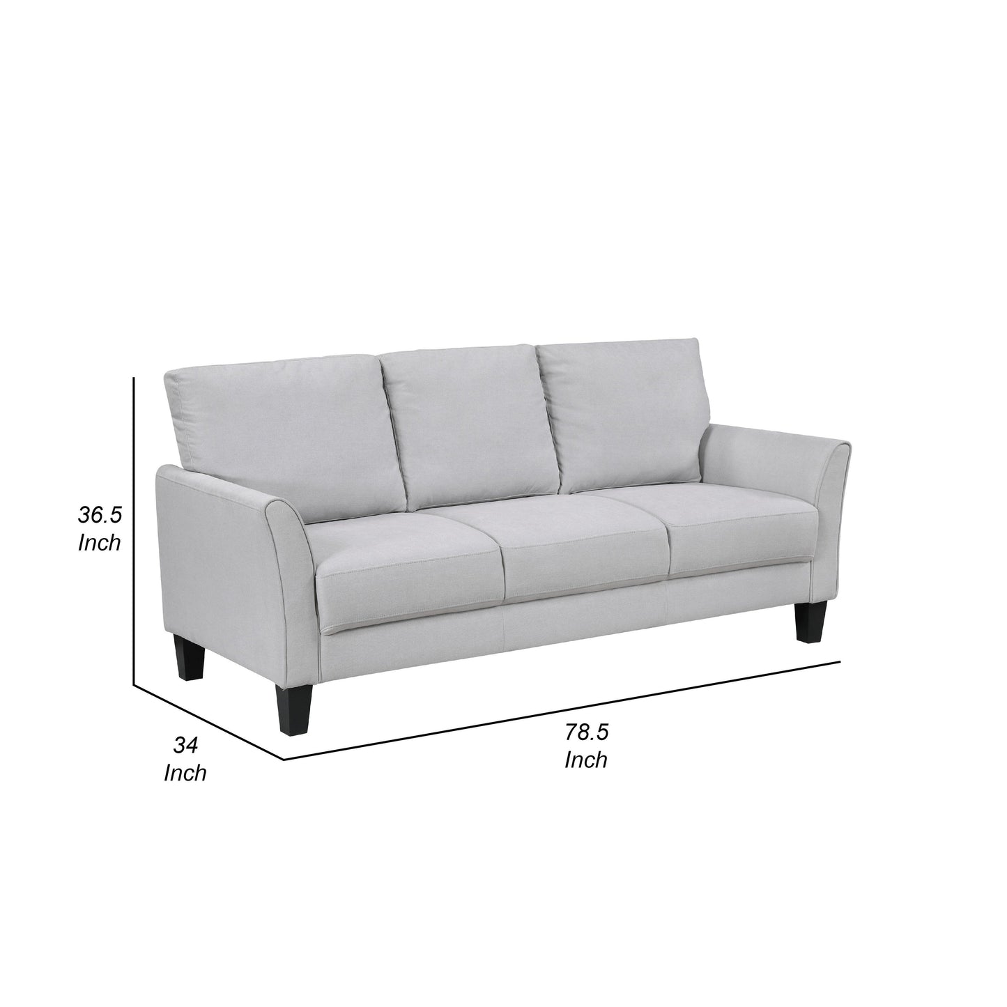 Xumo Sofa, Light Gray Fabric, 79 Inch, Black Tapered Wood Legs