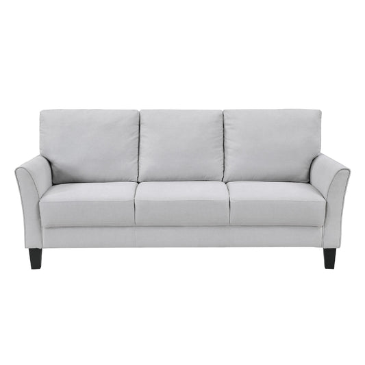 Xumo Sofa, Light Gray Fabric, 79 Inch, Black Tapered Wood Legs