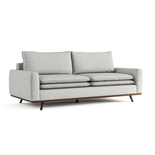 Yaana Sofa with Feather Blend Pillows, Dark Brown Wood, Gray 83 Inch
