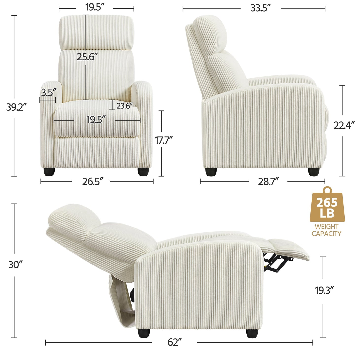 Yaheetech Adjustable Modern Upholstered Recliner Chair with Pocket Springs for Living Room