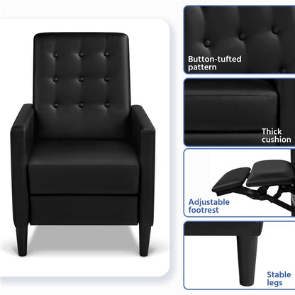Yaheetech Modern Faux Leather Recliner Adjustable Back  Footrest Tufted Upholstered Sofa