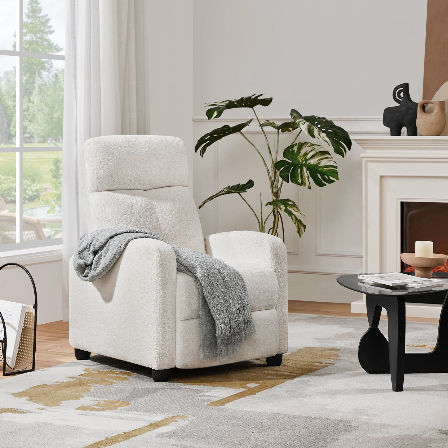 Yaheetech Upholstered Boucle Recliner Sofa Adjustable Reclining Chair, Ivory
