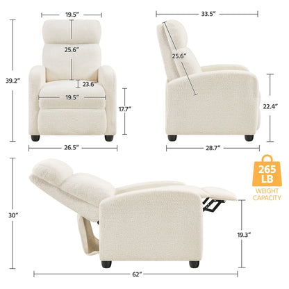 Yaheetech Upholstered Boucle Recliner Sofa Adjustable Reclining Chair, Ivory