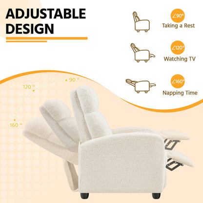 Yaheetech Upholstered Boucle Recliner Sofa Adjustable Reclining Chair, Ivory