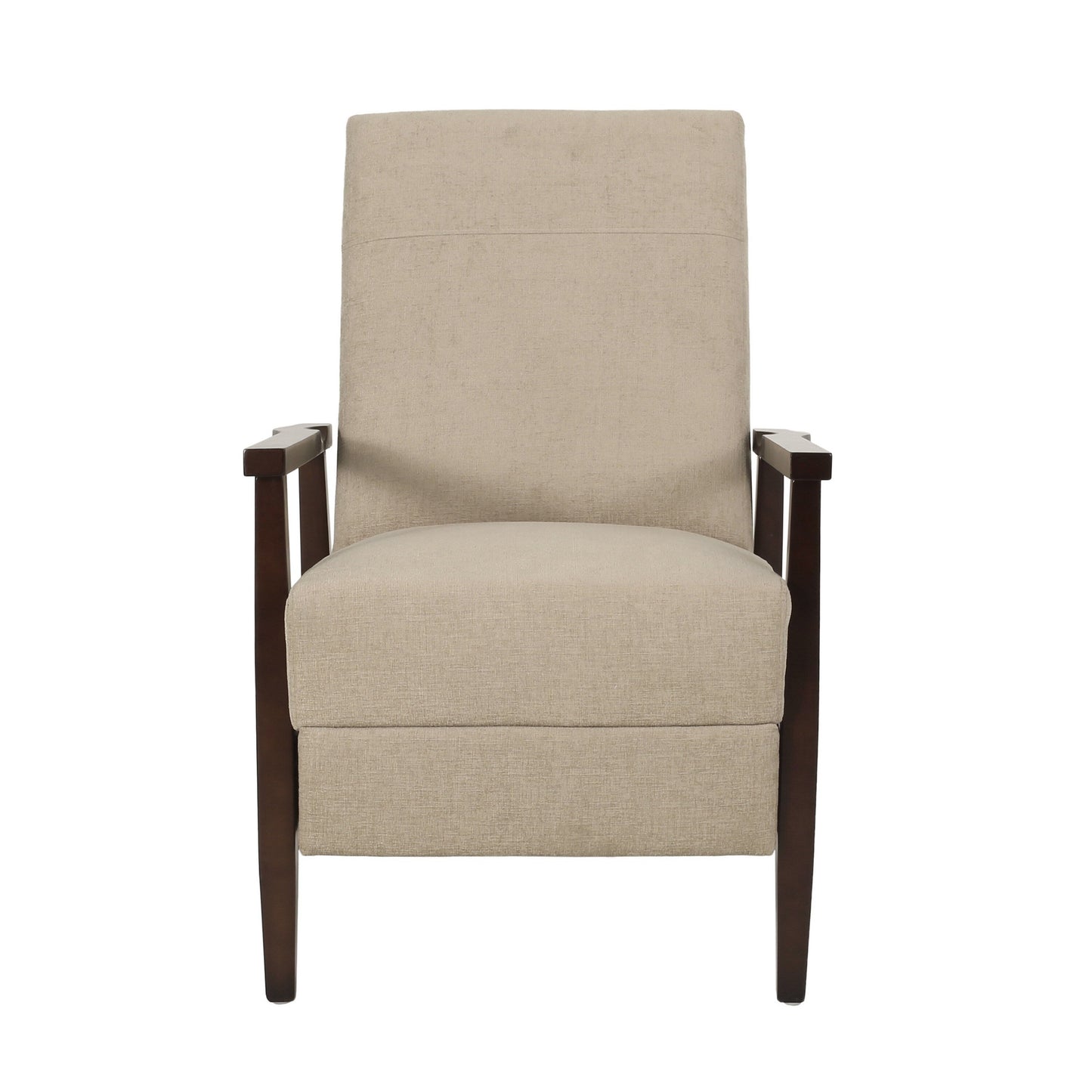 Yahya Manual Recliner Chair, Ergonomic Brown Rubberwood, Sand Beige Fabric