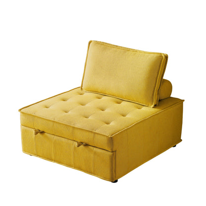Yellow 39 Single Multipurpose Ottoman Pull Out Sofa Bed with Adjustable Backrest and Pillow for Living Room