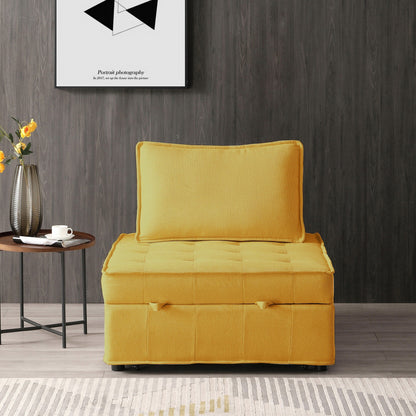 Yellow 39 Single Multipurpose Ottoman Pull Out Sofa Bed with Adjustable Backrest and Pillow for Living Room